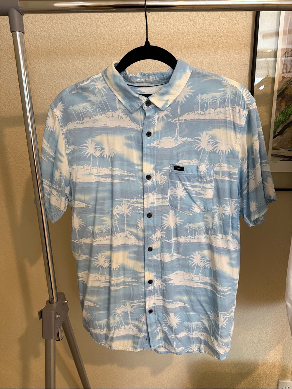 Rip Curl Light Blue & White Palm-Print Short Sleeve Button-Up